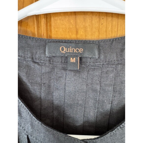 Quince Womens 100% European Linen Short Sleeve Swing Dress Black Medium Pleats - Picture 5 of 8